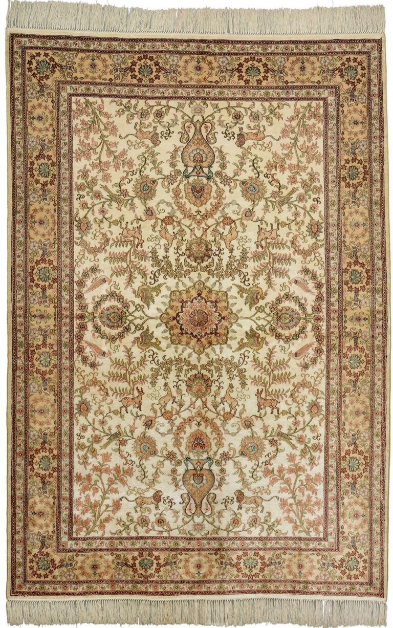Qom Oriental Rug 126 × 183 cm, Silk, hand-knotted, silk sheen
