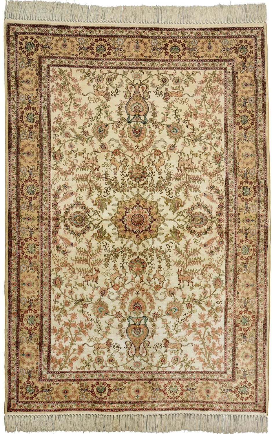 Qom Oriental Rug 126 × 183 cm, Silk, hand-knotted, silk sheen