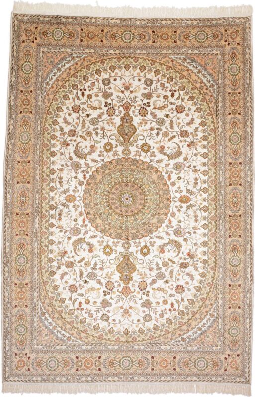 Qom Oriental Rug 190 × 278 cm, Silk, hand-knotted, luxury Qom Oriental Rug 190 × 278 cm, Silk, hand-knotted, luxury