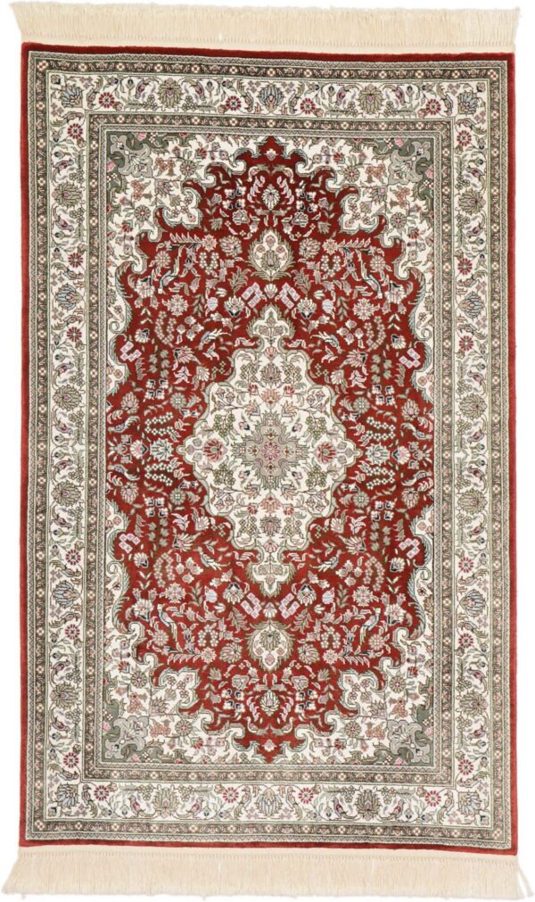 Qom Oriental Rug 80 × 124 cm, Silk, Red/Orange, hand-knotted