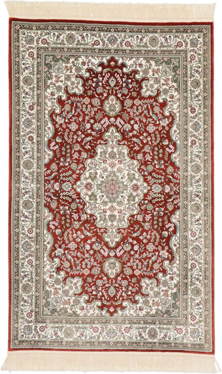 Qom Oriental Rug 80 × 124 cm, Silk, Red/Orange, hand-knotted