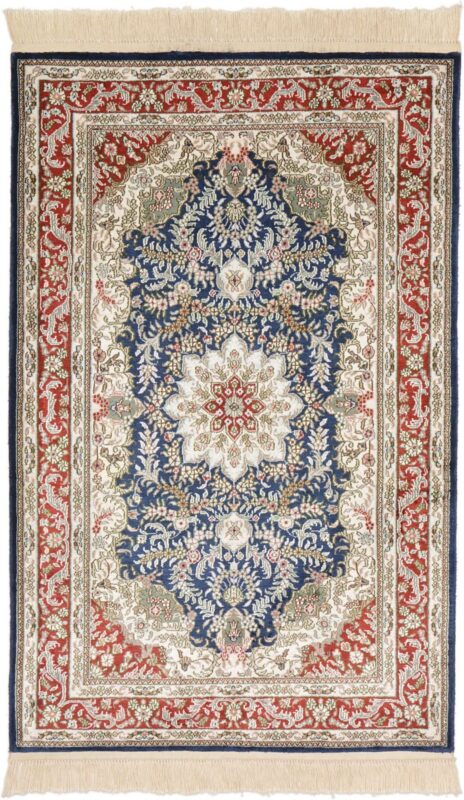 Qom Oriental Rug 80 × 124 cm, Silk, Multicolor, hand-knotted