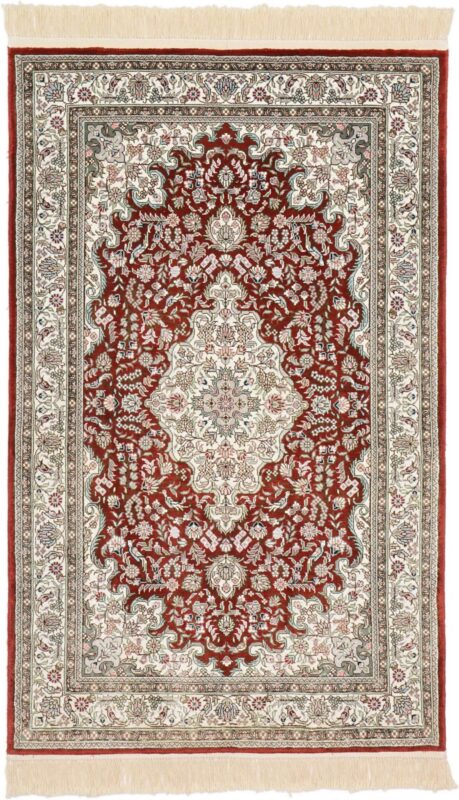 Qom Oriental Rug 80 × 124 cm, Silk, Red/Orange, hand-knotted