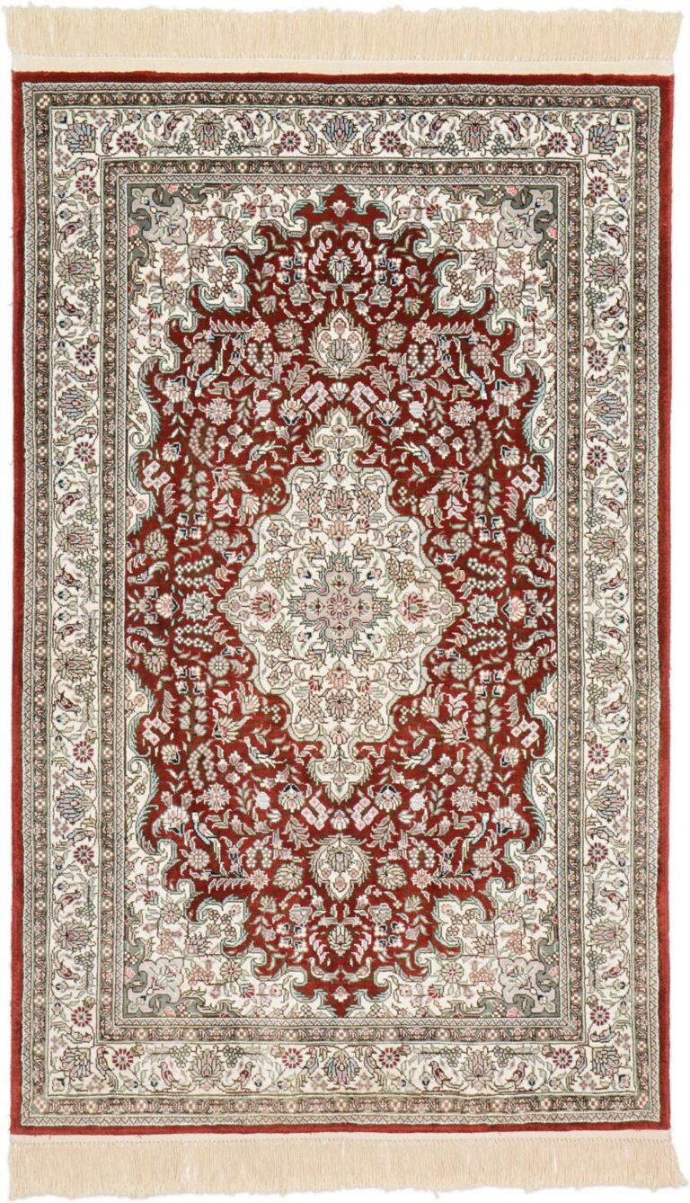 Qom Oriental Rug 80 × 124 cm, Silk, Red/Orange, hand-knotted