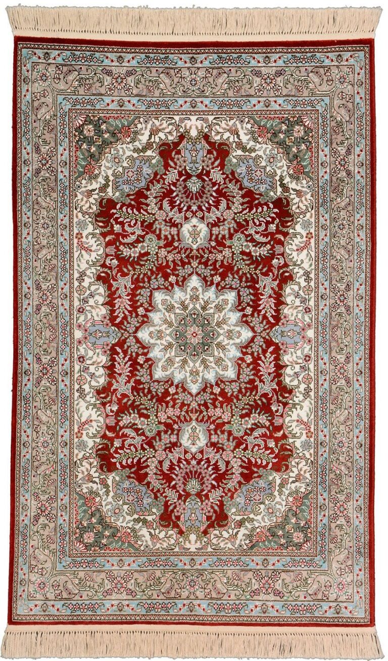 Qom Oriental Rug 80 × 124 cm, Silk, Red/Orange, hand-knotted