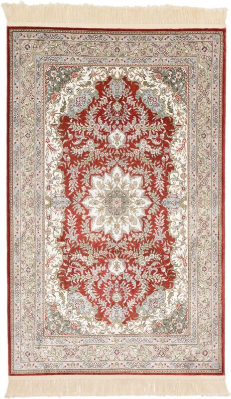 Qom Oriental Rug 80 × 124 cm, Silk, Red/Orange, hand-knotted, exclusive