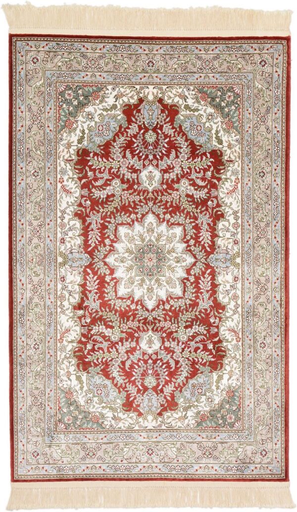 Qom Oriental Rug 80 × 124 cm, Silk, Red/Orange, hand-knotted, exclusive