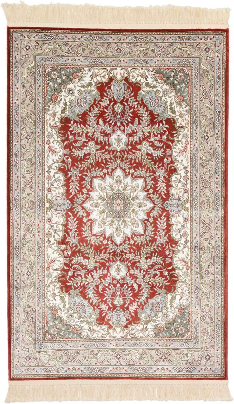 Qom Oriental Rug 80 × 124 cm, Silk, Red/Orange, hand-knotted, exclusive
