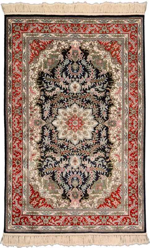 Qom Oriental Rug 80 × 124 cm, Silk, Multicolor, hand-knotted, exclusive