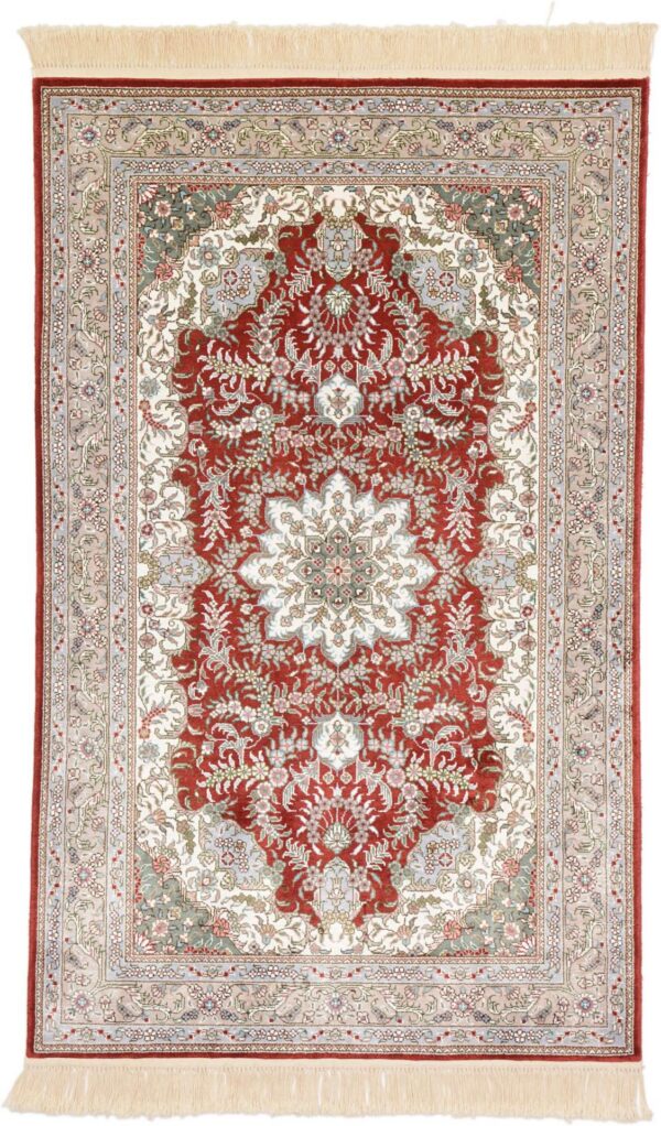 Qom Oriental Rug 80 × 124 cm, Silk, Red/Orange, hand-knotted, exclusive
