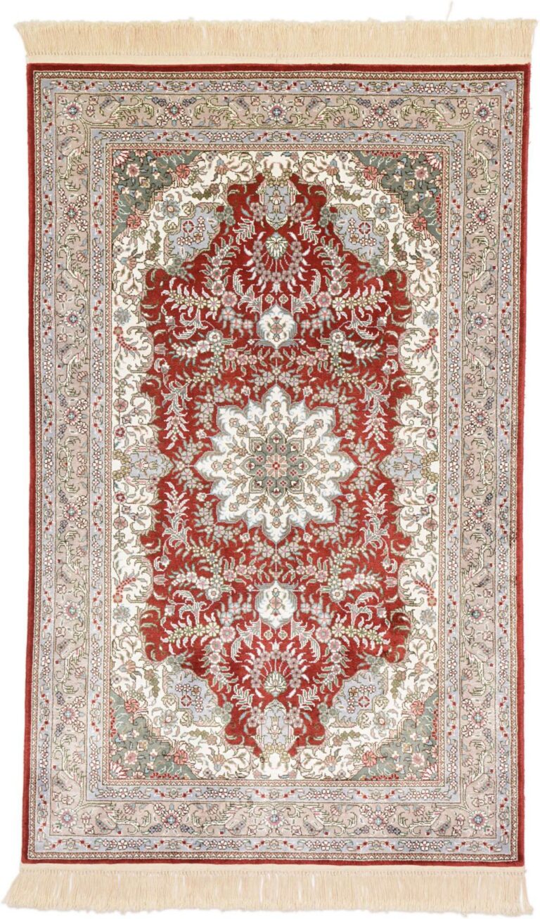 Qom Oriental Rug 80 × 124 cm, Silk, Red/Orange, hand-knotted, exclusive