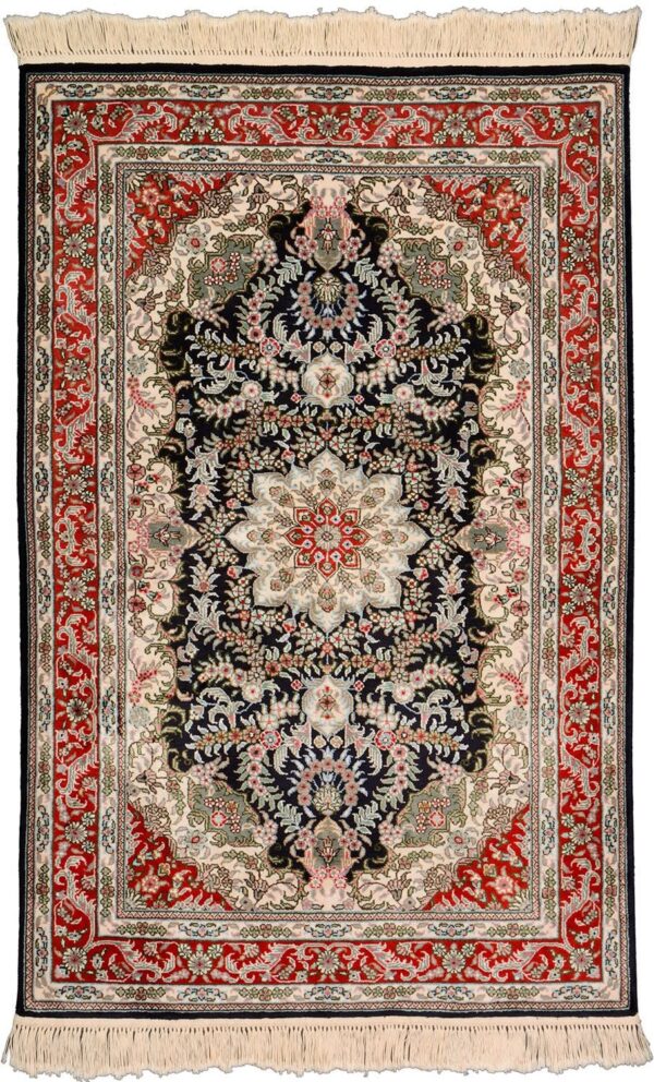 Qom Oriental Rug 80 × 124 cm, Silk, Multicolor, hand-knotted, exclusive