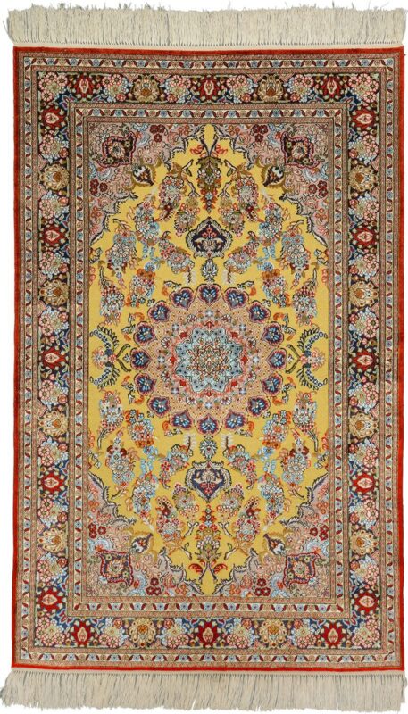 Qom Oriental Rug 94 × 150 cm, Silk, Multicolor, hand-knotted