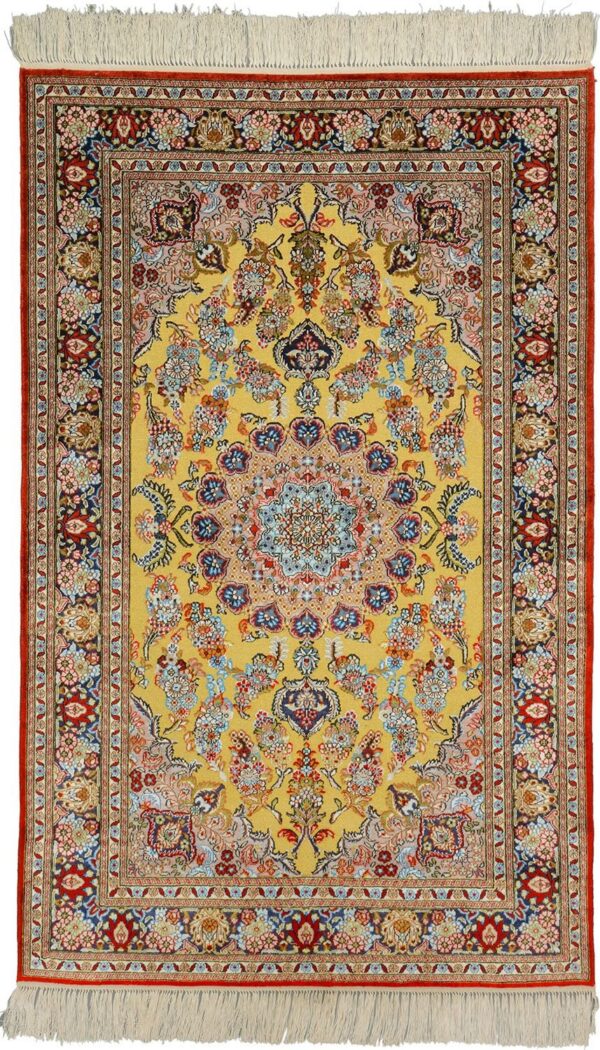 Qom Oriental Rug 94 × 150 cm, Silk, Multicolor, hand-knotted