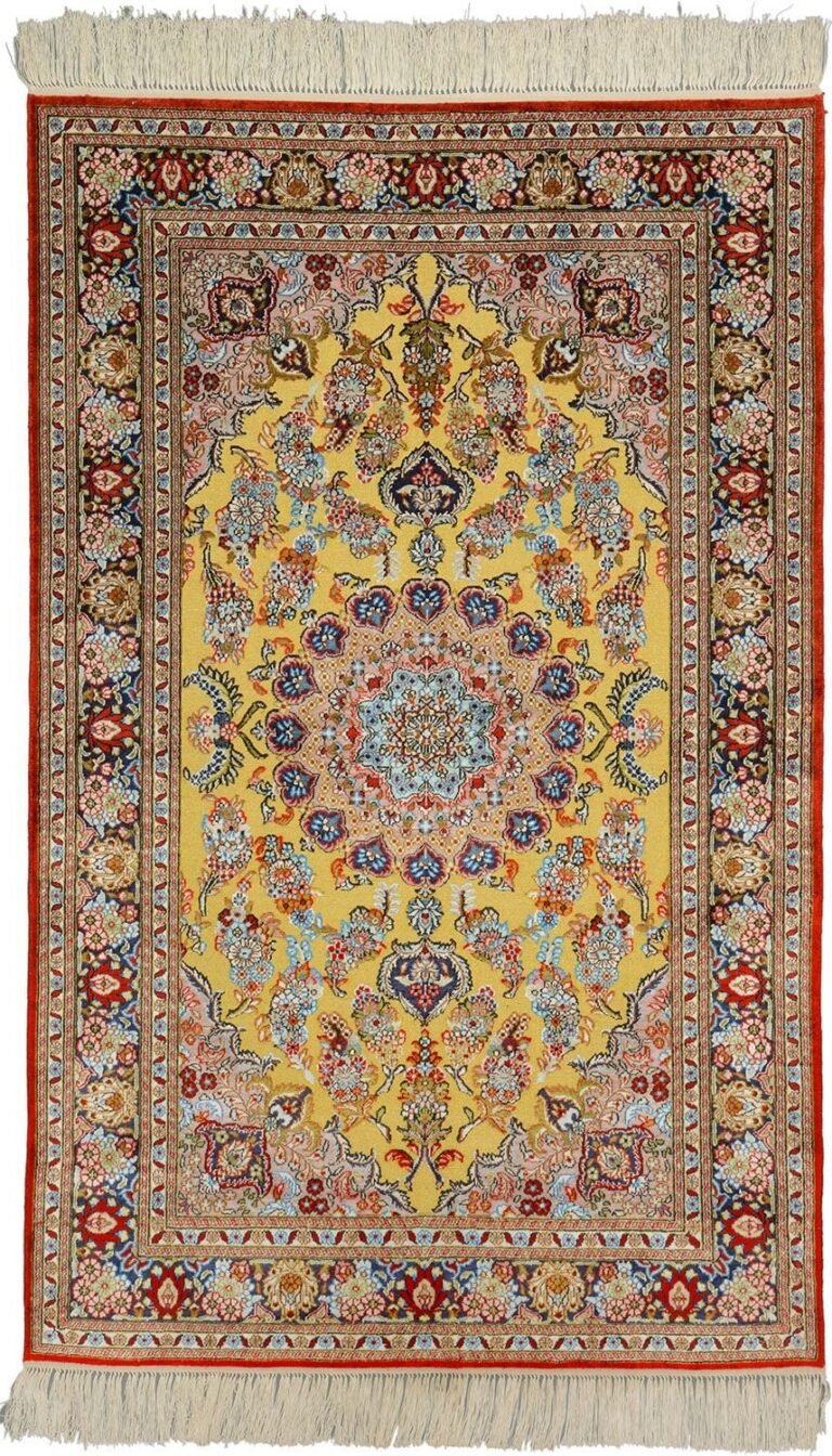 Qom Oriental Rug 94 × 150 cm, Silk, Multicolor, hand-knotted