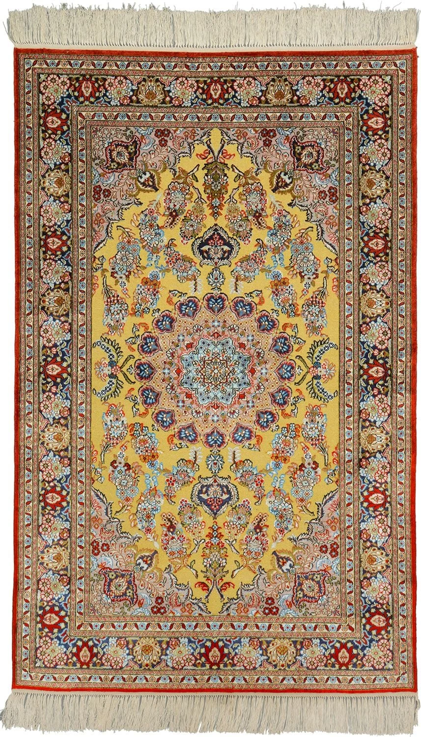 Qom Oriental Rug 94 × 150 cm, Silk, Multicolor, hand-knotted