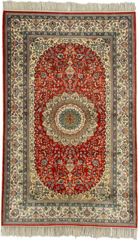 Qom Oriental Rug 94 × 150 cm, Silk, Multicolor, hand-knotted