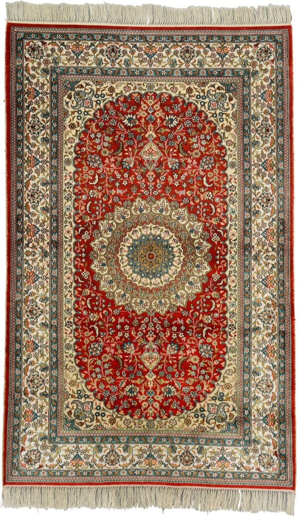 Qom Oriental Rug 94 × 150 cm, Silk, Multicolor, hand-knotted