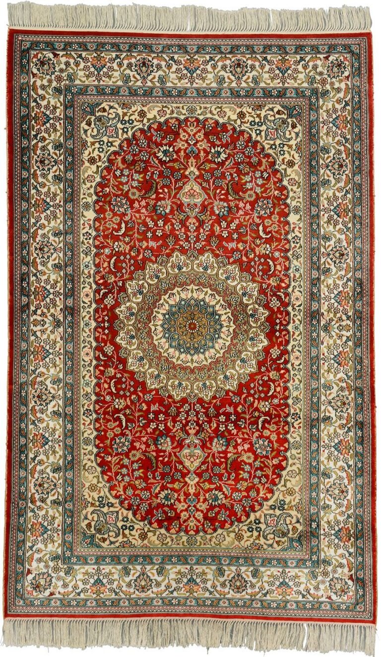 Qom Oriental Rug 94 × 150 cm, Silk, Multicolor, hand-knotted
