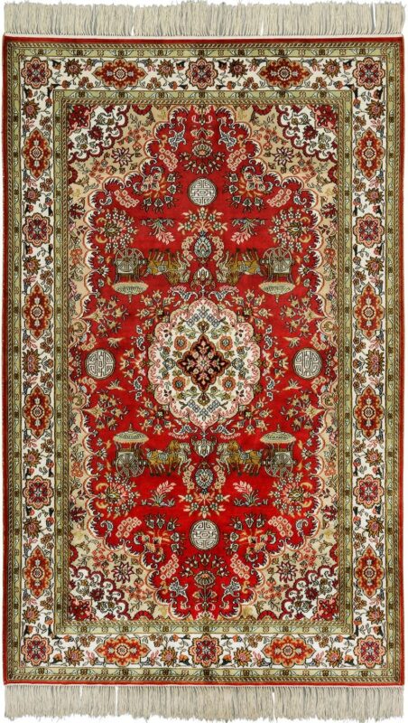 Qom Oriental Rug 95 × 155 cm, Silk, Multicolor, hand-knotted