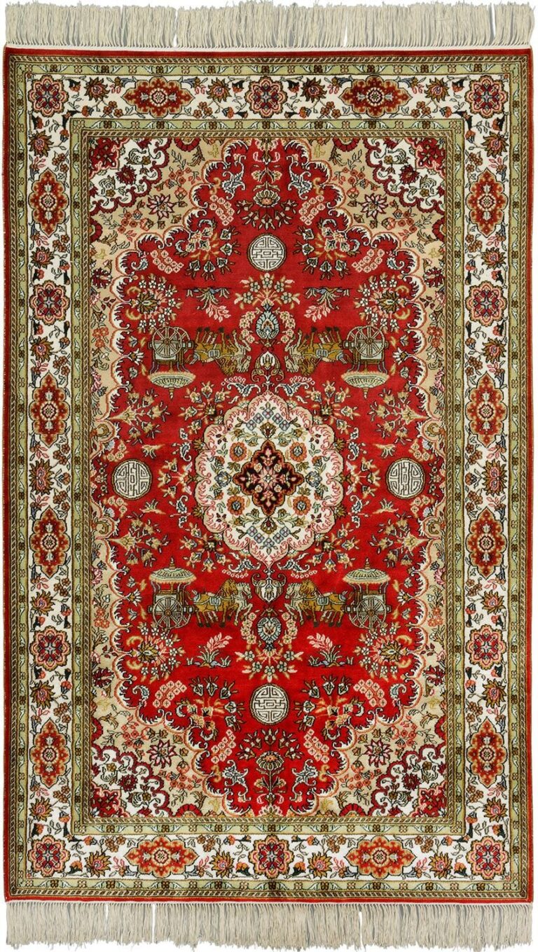 Qom Oriental Rug 95 × 155 cm, Silk, Multicolor, hand-knotted