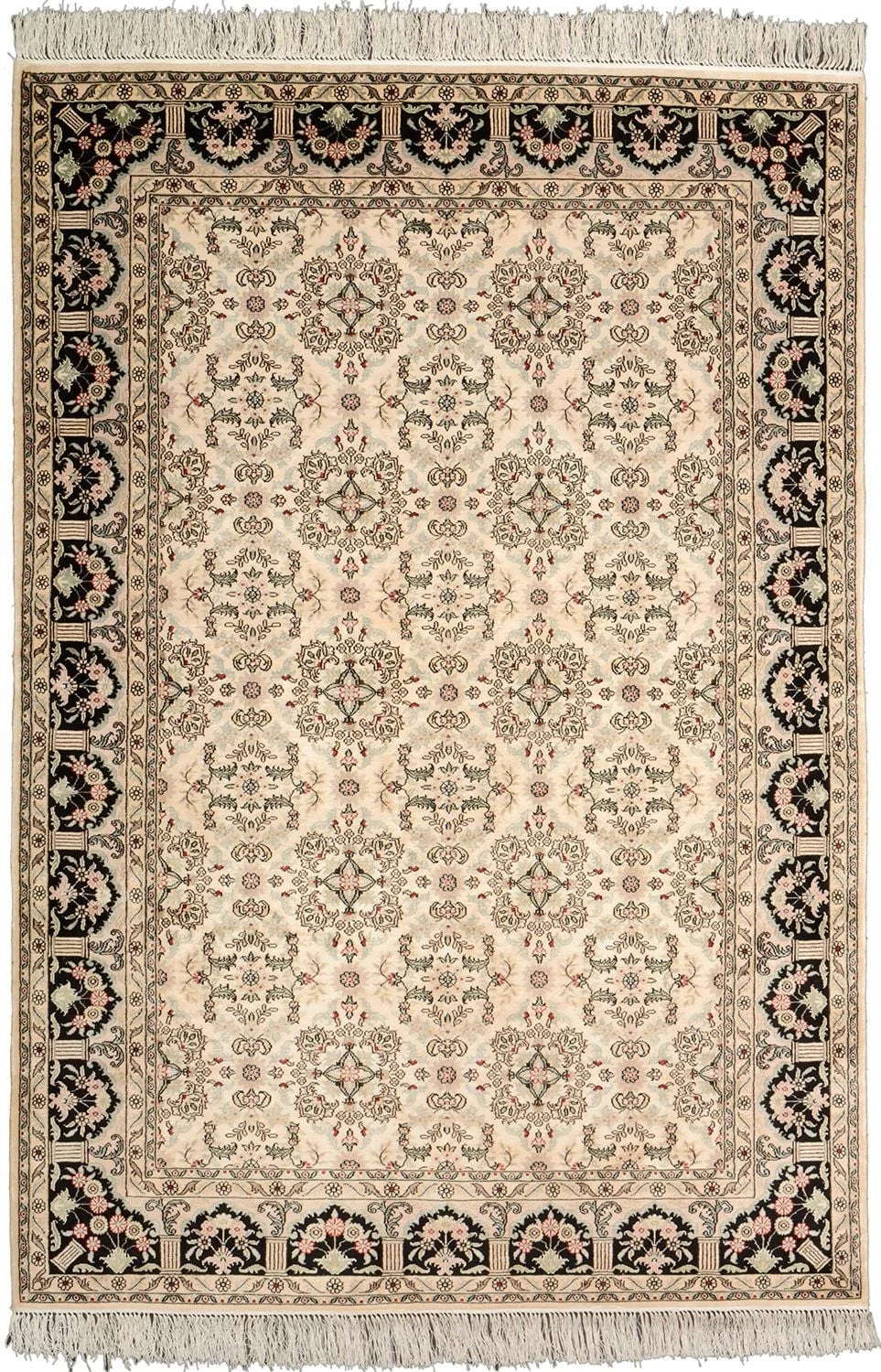 Hereke Oriental Rug 124 × 180 cm, Silk, White/Beige, hand-knotted
