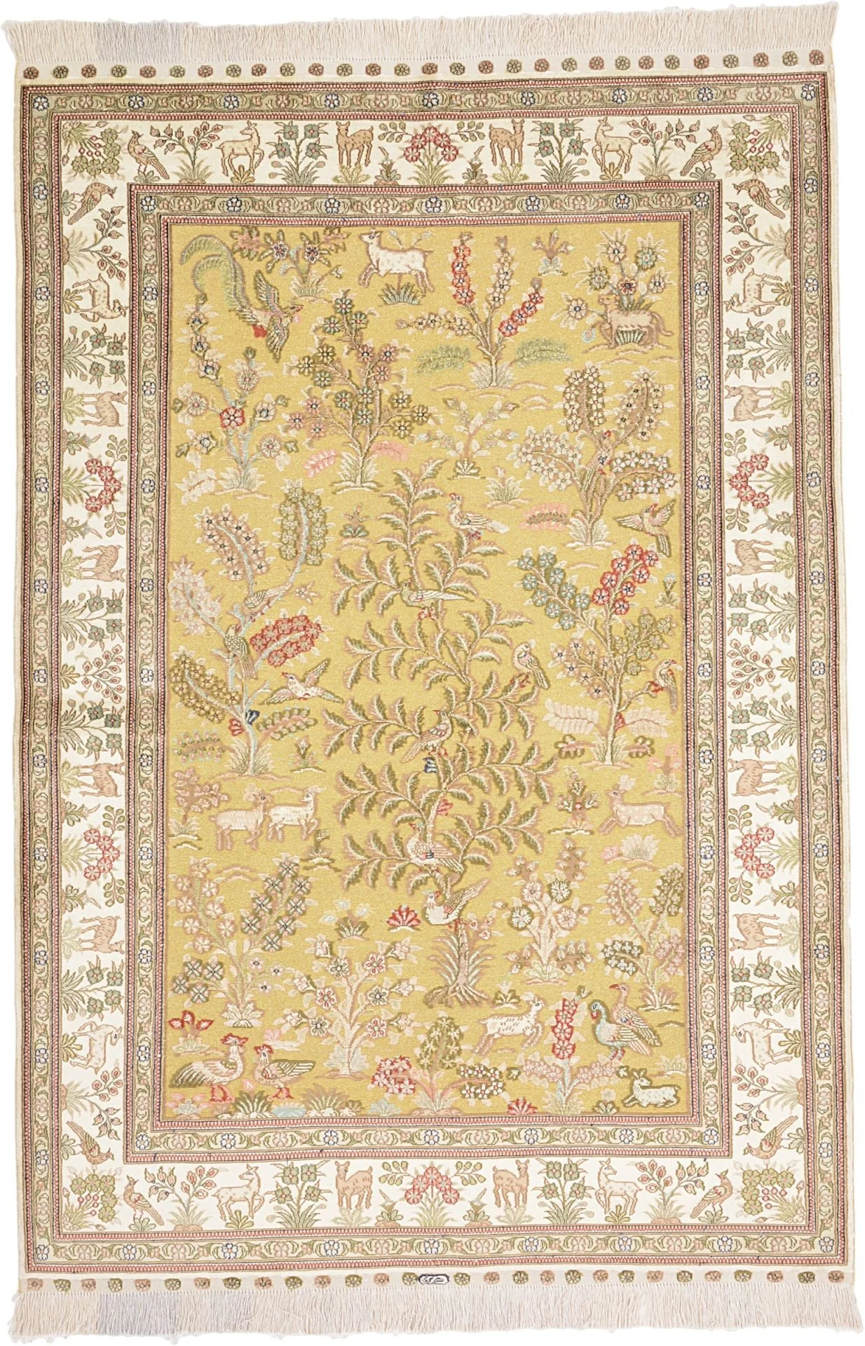 Hereke Oriental Rug 126 × 186 cm, Silk, White/Beige, hand-knotted