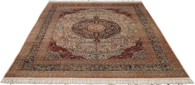 Hereke Oriental Rug 246 × 300 cm, Silk, Red/Orange, hand-knotted — view 2