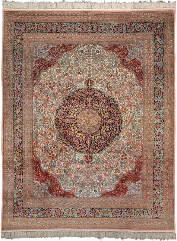 Hereke Oriental Rug 246 × 300 cm, Silk, Red/Orange, hand-knotted