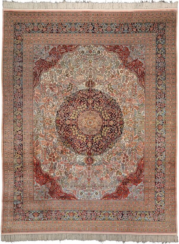 Hereke Oriental Rug 246 × 300 cm, Silk, Red/Orange, hand-knotted
