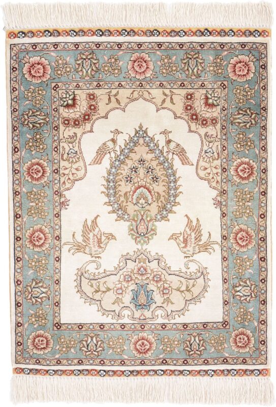 Hereke Oriental Rug 46 × 61 cm, Silk, White/Beige, hand-knotted Hereke Oriental Rug 46 × 61 cm, Silk, White/Beige, hand-knotted