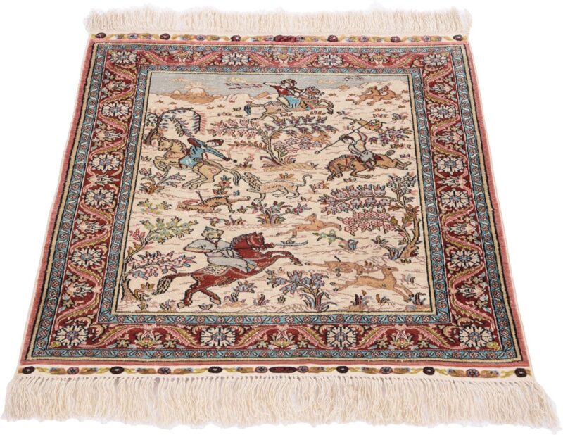 Hereke Oriental Rug 46 × 61 cm, Silk, White/Beige, hand-knotted — view 2