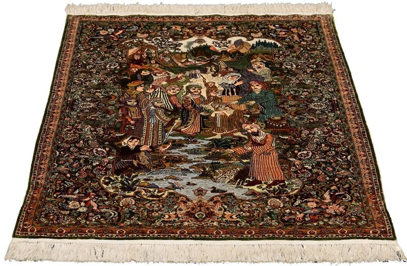 Hereke Oriental Rug 62 × 92 cm, Silk, Red/Orange, hand-knotted — view 2