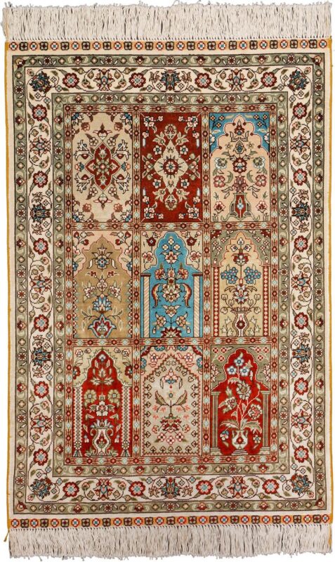 Hereke Oriental Rug 62 × 92 cm, Silk, Multicolor, hand-knotted