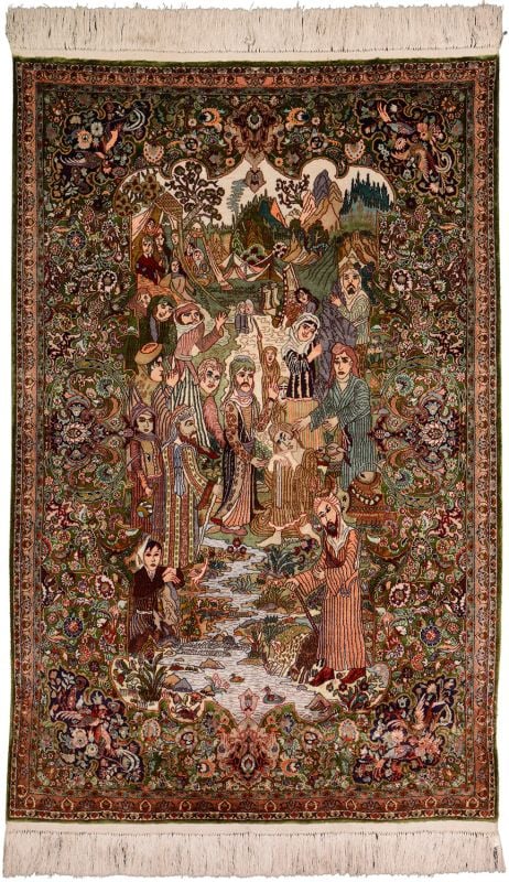 Hereke Oriental Rug 62 × 92 cm, Silk, Red/Orange, hand-knotted