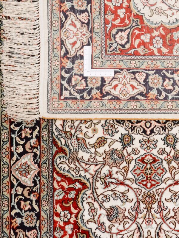 Hereke Oriental Rug 62 × 94 cm, Silk, Red/Orange, hand-knotted — view 3 Hereke Oriental Rug 62 × 94 cm, Silk, Red/Orange, hand-knotted — view 3