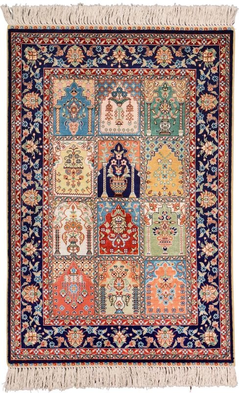 Hereke Oriental Rug 62 × 94 cm, Silk, Multicolor, hand-knotted