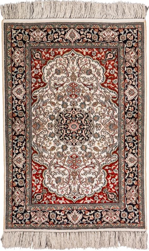 Hereke Oriental Rug 62 × 94 cm, Silk, Red/Orange, hand-knotted Hereke Oriental Rug 62 × 94 cm, Silk, Red/Orange, hand-knotted