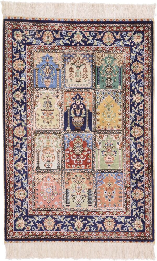 Hereke Oriental Rug 63 × 92 cm, Silk, Blue/Turquoise, hand-knotted