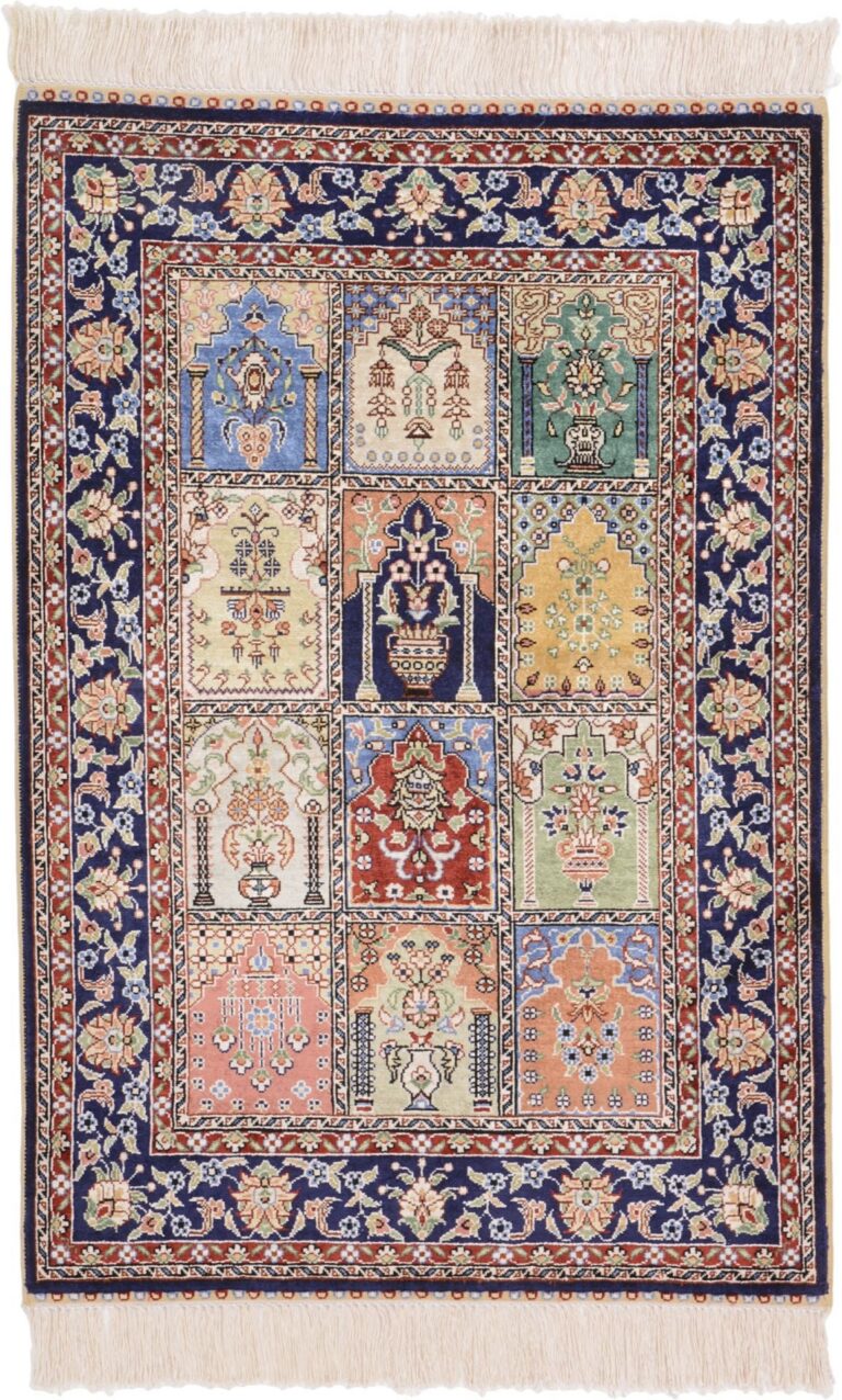 Hereke Oriental Rug 63 × 92 cm, Silk, Blue/Turquoise, hand-knotted