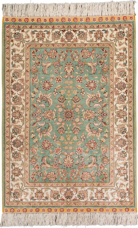 Hereke Oriental Rug 63 × 92 cm, Silk, White/Beige, hand-knotted Hereke Oriental Rug 63 × 92 cm, Silk, White/Beige, hand-knotted