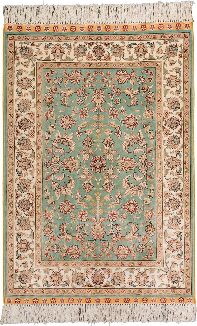 Hereke Oriental Rug 63 × 92 cm, Silk, White/Beige, hand-knotted