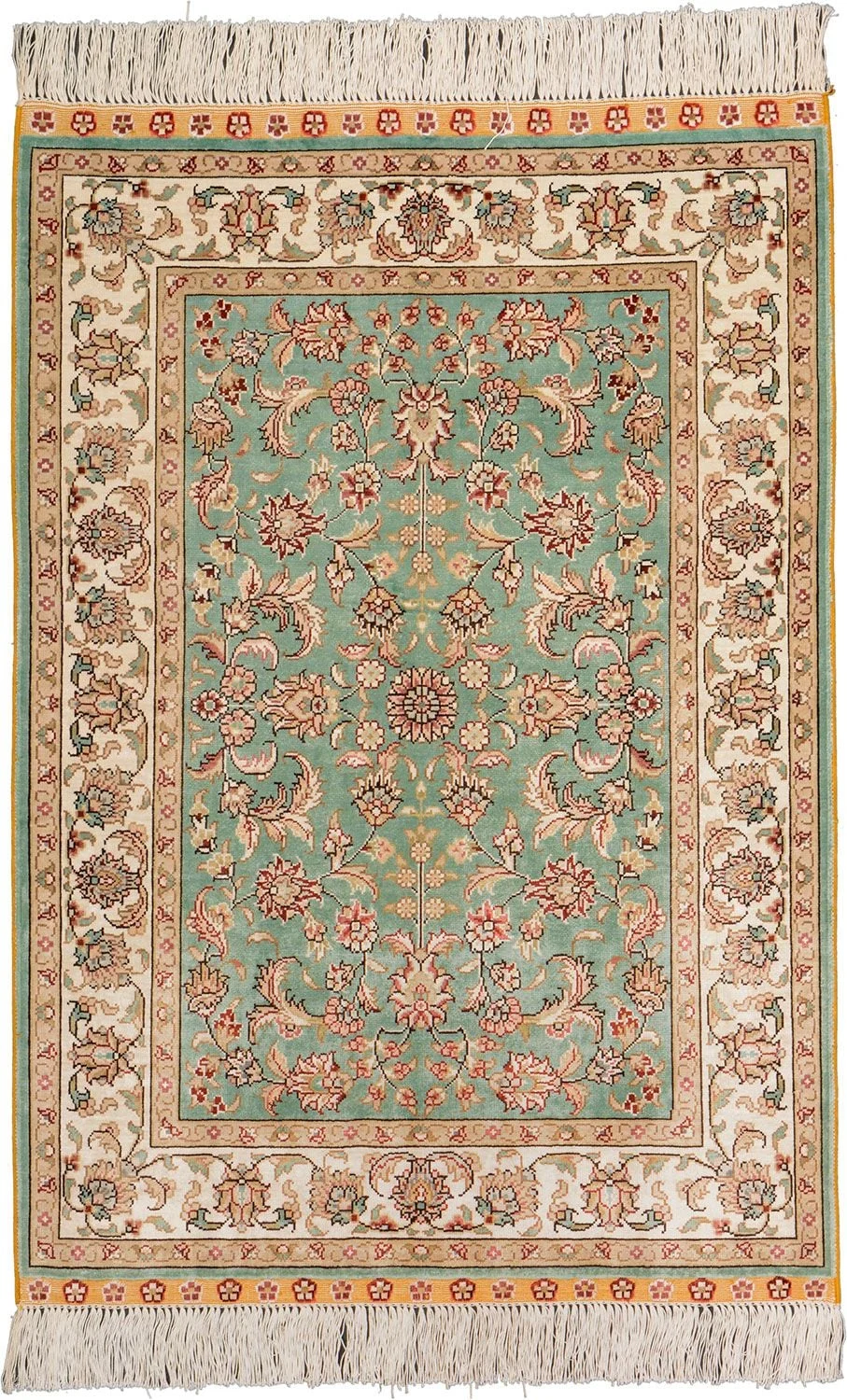 Hereke Oriental Rug 63 × 92 cm, Silk, White/Beige, hand-knotted