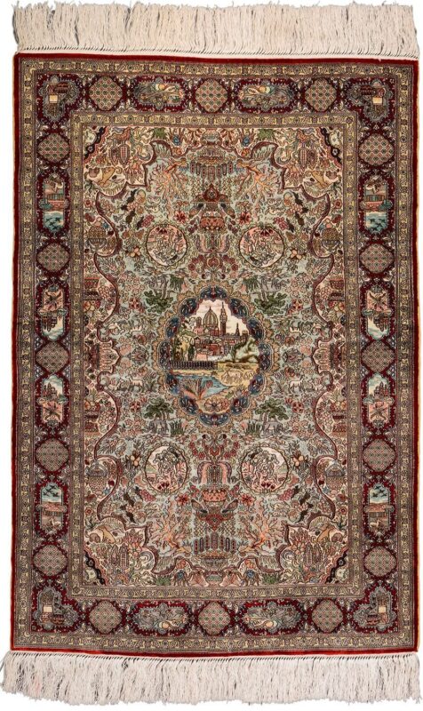 Hereke Oriental Rug 63 × 92 cm, Silk, Red/Orange, hand-knotted Hereke Oriental Rug 63 × 92 cm, Silk, Red/Orange, hand-knotted