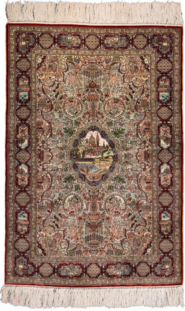 Hereke Oriental Rug 63 × 92 cm, Silk, Red/Orange, hand-knotted Hereke Oriental Rug 63 × 92 cm, Silk, Red/Orange, hand-knotted