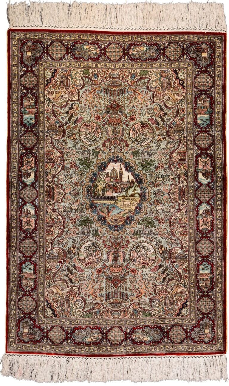 Hereke Oriental Rug 63 × 92 cm, Silk, Red/Orange, hand-knotted