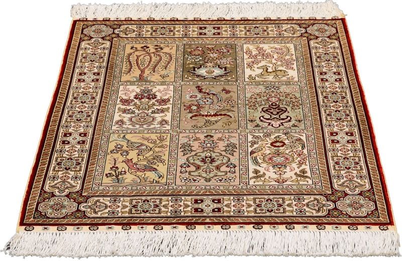 Hereke Oriental Rug 63 × 92 cm, Silk, Red/Orange, hand-knotted — view 2
