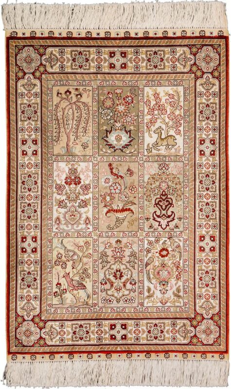 Hereke Oriental Rug 63 × 92 cm, Silk, Red/Orange, hand-knotted
