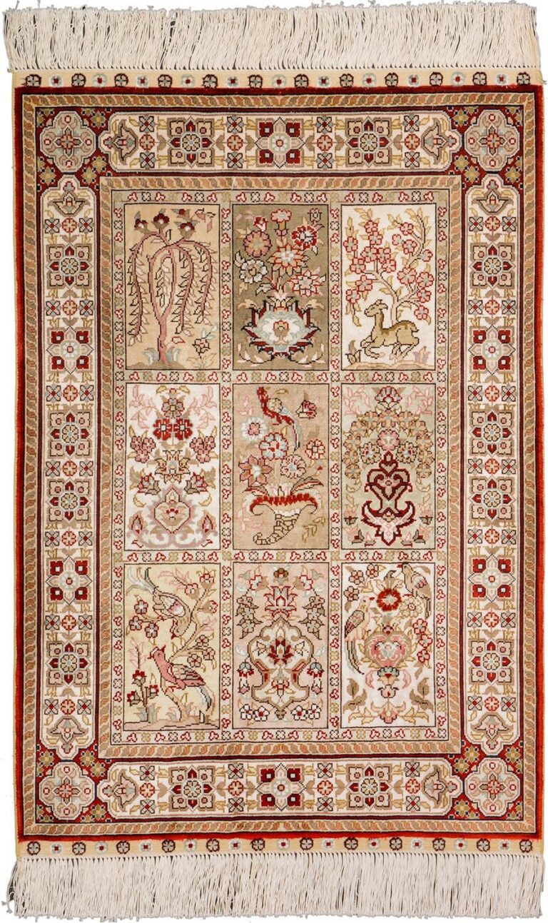 Hereke Oriental Rug 63 × 92 cm, Silk, Red/Orange, hand-knotted