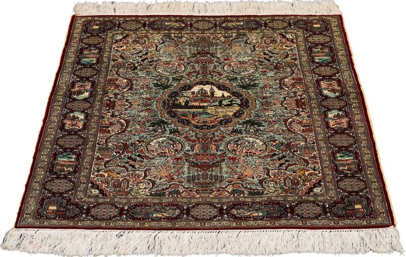 Hereke Oriental Rug 63 × 92 cm, Silk, Red/Orange, hand-knotted — view 2 Hereke Oriental Rug 63 × 92 cm, Silk, Red/Orange, hand-knotted — view 2